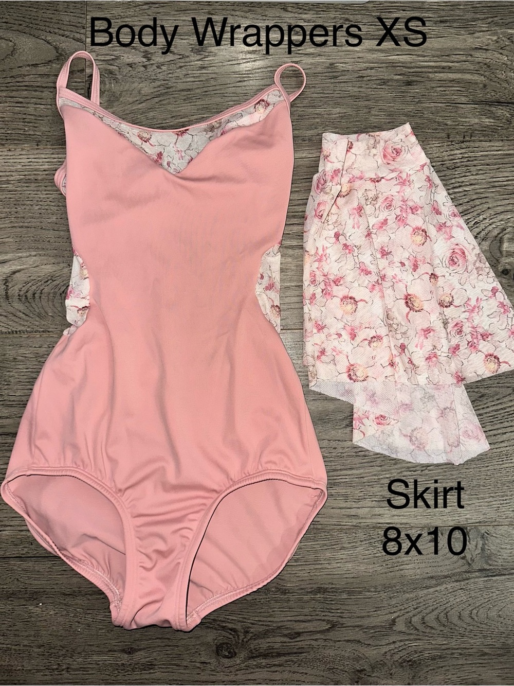 Body Wrappers Pink Camisole Leotard with Floral Wrap Skirt